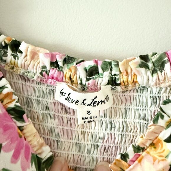 For Love & Lemons Cassia Satin Crop Top in Pink Floral - Size S - Picture 5 of 6